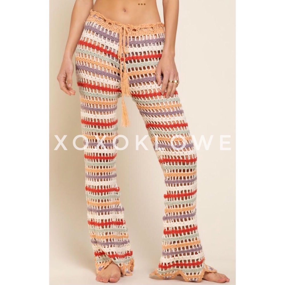 LAST ONE POL Low Rise Retro Striped Crochet Flare Pants - Picture 7 of 16